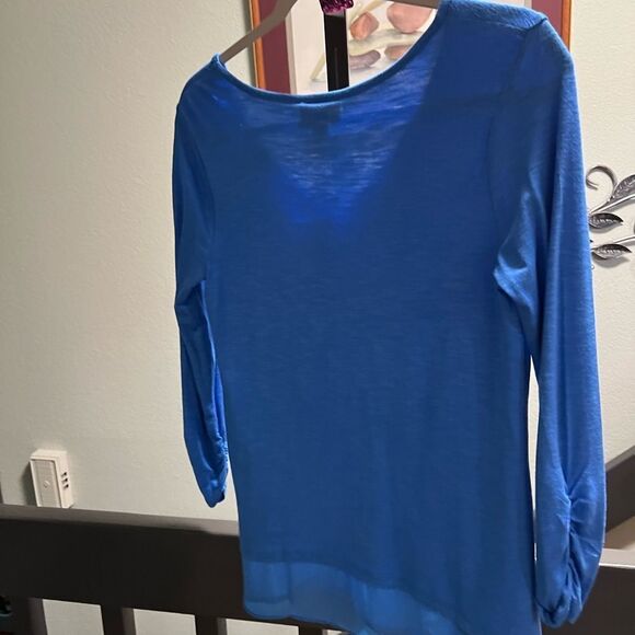 NWT Style & Co XS Blue Women's Top V-Neck 3/4 gathered Sleeves #121 - Picture 3 of 5